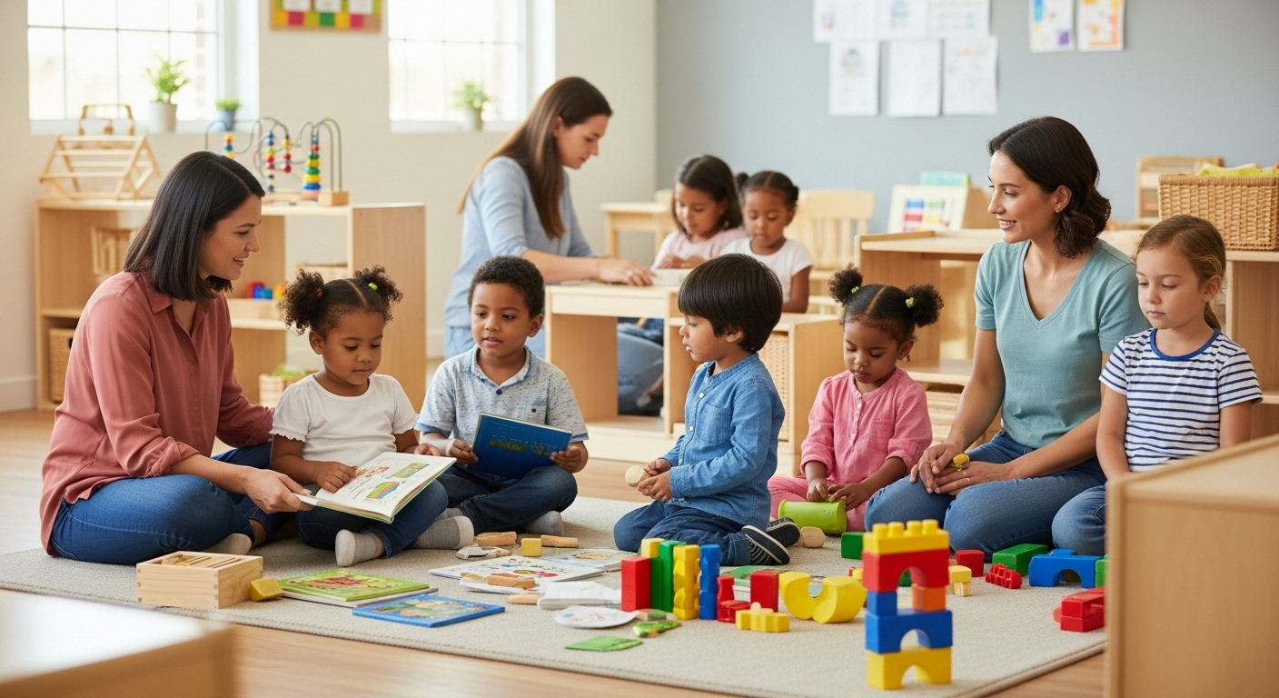 Diverse children learning and playing together in our nurturing childcare environment