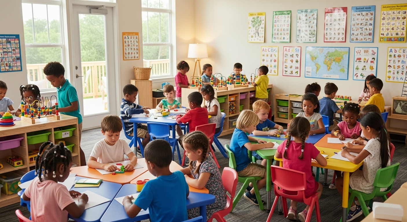 Diverse children learning in our colorful classroom